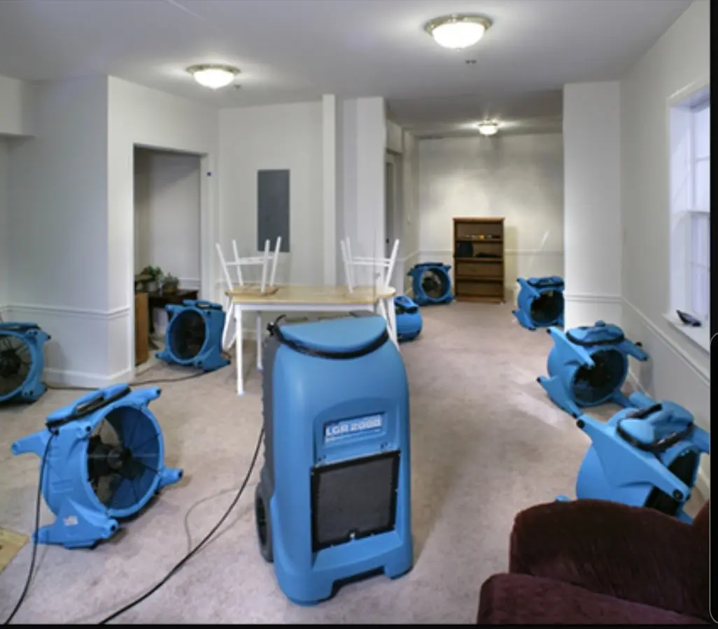 Air movers and dehumidifier setup for Water Extraction & Removal in Sonterra