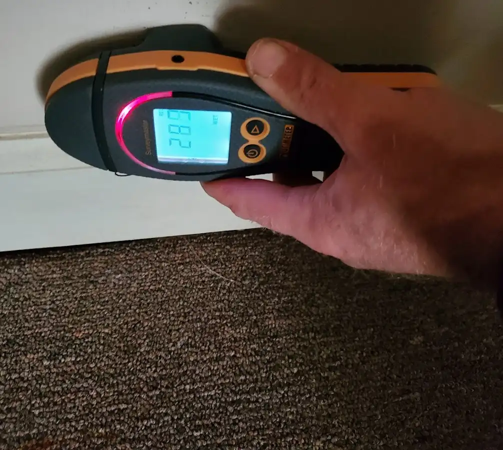Moisture detection at baseboard during Burst Pipe Cleanup in Sonterra